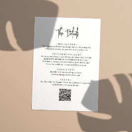 Cartão De Informações Detalhes do Casamento Mínimo com Letra Mão do Códi