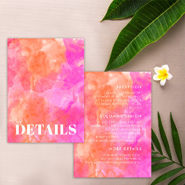 Cartão De Informações Detalhes do Casamento Mínimo Cor-de-Rosa e Laranja