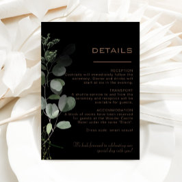 Cartão De Informações Detalhes do Casamento Mínimo de Eucalyptus Preto