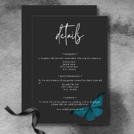 Cartão De Informações Detalhes do Casamento Mínimo de Teal Moth Escuro
