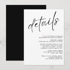 Cartão De Informações Detalhes do casamento mínimo moderno preto e branc