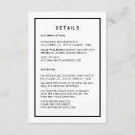 Cartão De Informações Detalhes do Casamento Mínimo Negro e Branco em Chi