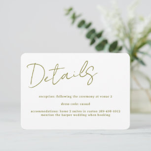 Cartão De Informações Detalhes do Casamento Modern Script e Dove