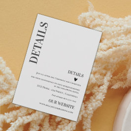 Cartão De Informações Detalhes do Casamento Moderno Contemporâneo Minima