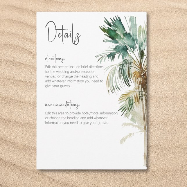 Cartão De Informações Detalhes do Casamento Moderno das Palmeiras Tropic (Tropical Palm Trees Modern Wedding Details Enclosure Card)