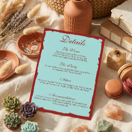 Cartão De Informações Detalhes do Casamento Moderno em Aqua Teal e Verme