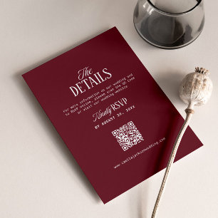 Cartão De Informações Detalhes do Casamento Moderno em Borgonha RSVP Cód