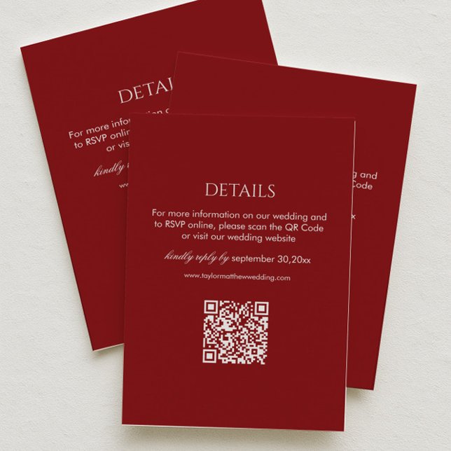 Cartão De Informações Detalhes do Casamento Moderno em Vermelho Escuro C (Criador carregado)