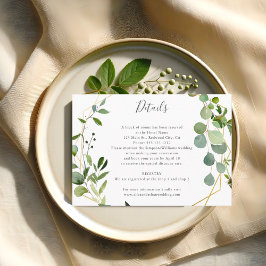 Cartão De Informações Detalhes do Casamento Moderno Eucalyptus Greenery