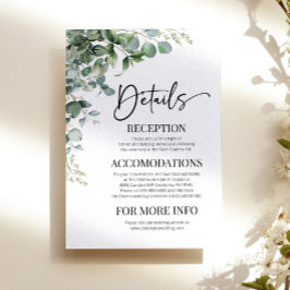 Cartão De Informações Detalhes do Casamento Moderno Eucalyptus Verde