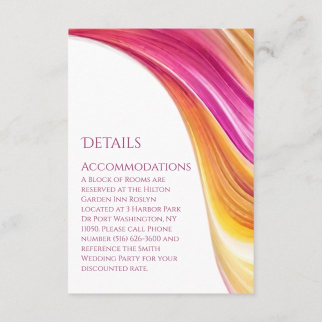 Cartão De Informações Detalhes do Casamento-Moderno Laranja Rosa Amarelo (Verso)