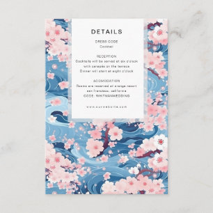 Cartão De Informações Detalhes do Casamento Moderno Navy Waves Sakura