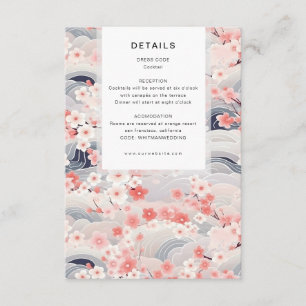 Cartão De Informações Detalhes do Casamento Moderno Navy Waves Sakura Bl