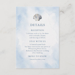 Cartão De Informações Detalhes do Casamento na Praia com Aquarela Azul