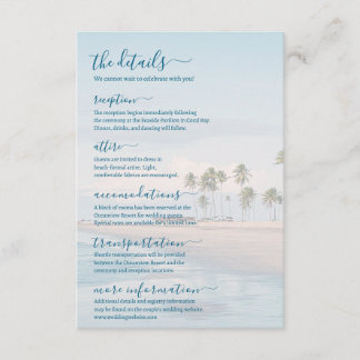 Cartão De Informações Detalhes do Casamento na Praia do Oceano Azul