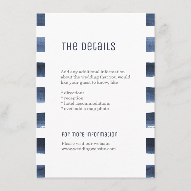 Cartão De Informações Detalhes do casamento náutico com faixas de marinh (Frente)