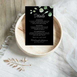 Cartão De Informações Detalhes do Casamento Negra de Eucalyptus Minimali