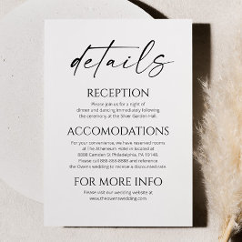 Cartão De Informações Detalhes do Casamento Negro Branco Minimalista Ele