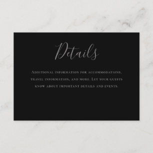 Cartão De Informações Detalhes do Casamento Negro da Cinza de Tipografia