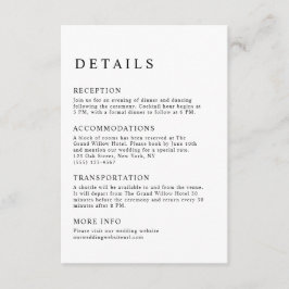 Cartão De Informações Detalhes do Casamento Negro e Branco Minimalista E