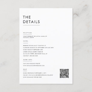 Cartão De Informações Detalhes do Casamento Negro e Branco Minimalista M