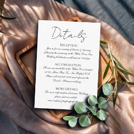 Cartão De Informações Detalhes do Casamento Negro e Branco minimalistas