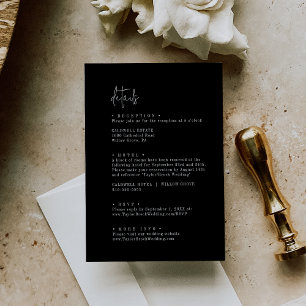 Cartão De Informações Detalhes do Casamento Negro Escuro Moderno