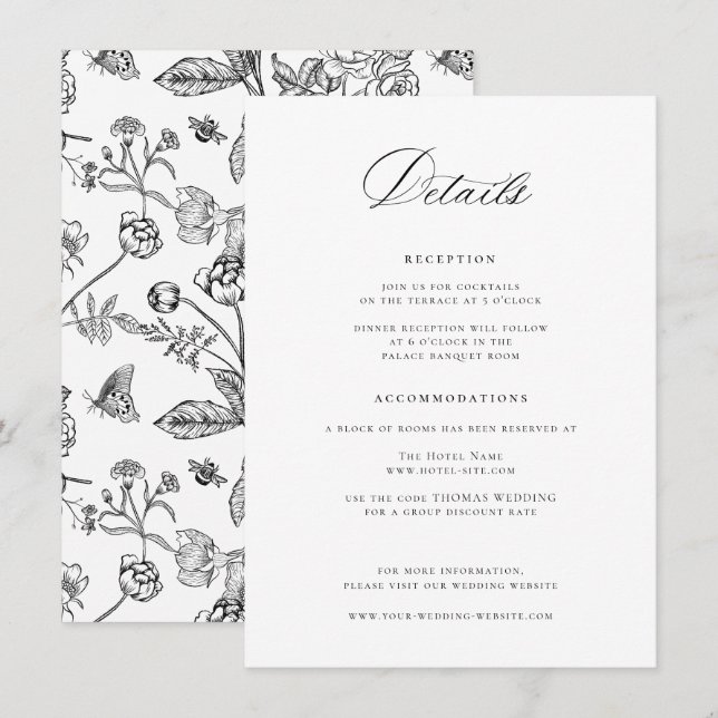 Cartão De Informações Detalhes do Casamento Negro Regência (Frente/Verso)