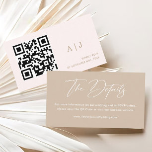 Cartão De Informações Detalhes do Casamento Neutro Bege Boho Código Qr