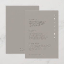 Cartão De Informações Detalhes do Casamento Neutros Chic Taupe ID1020