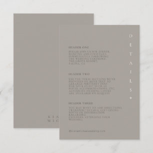 Cartão De Informações Detalhes do Casamento Neutros Chic Taupe ID1020