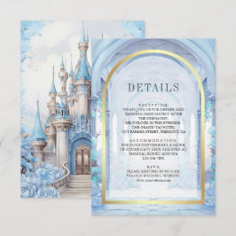 Cartão De Informações Detalhes do Casamento no Castelo Floral Azul Conto