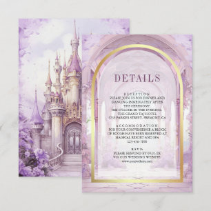 Cartão De Informações Detalhes do Casamento no Castelo Floral Roxo Conto