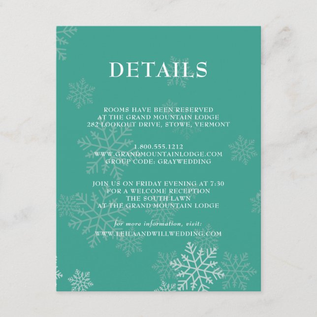 Cartão De Informações Detalhes do Casamento no inverno Elegante (Frente)