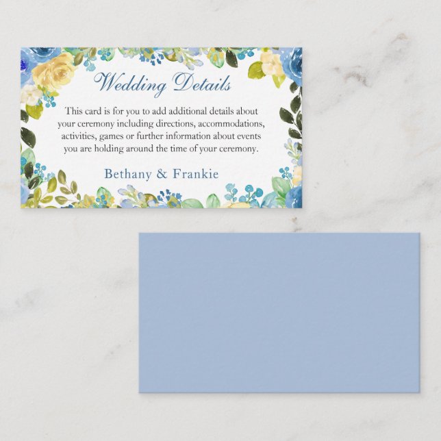 Cartão De Informações Detalhes do Casamento no Jardim de Rosas Amarelas  (Frente/Verso)