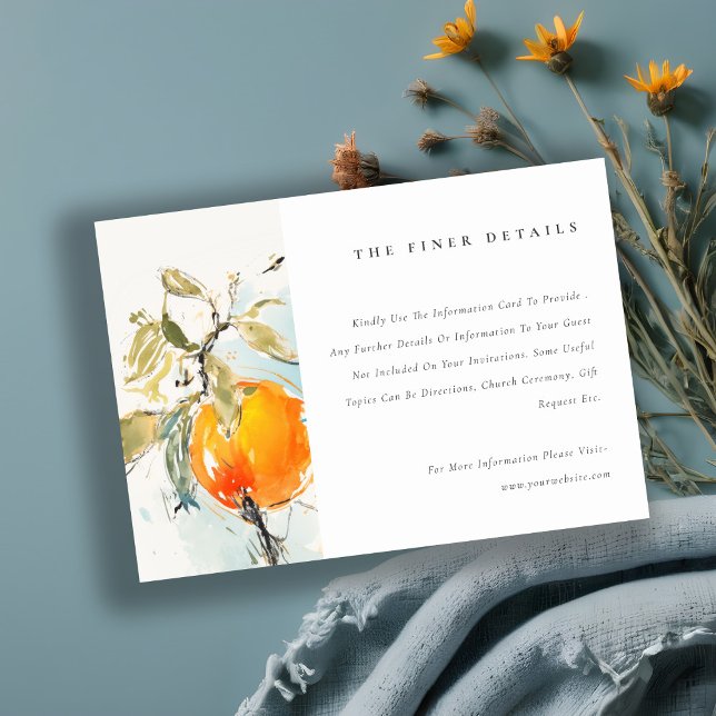 Cartão De Informações Detalhes do Casamento no Jardim Laranja Abstrato B (Criador carregado)