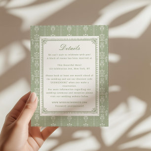 Cartão De Informações Detalhes do Casamento no Jardim Vintage Verde Sage