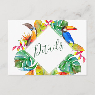 Cartão De Informações Detalhes do Casamento no Paraíso Tropical com Aves
