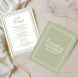 Cartão De Informações Detalhes do Casamento Old Money em Verde Salvia En