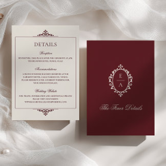 Cartão De Informações Detalhes do Casamento Opulento Crest Old Money Bur