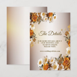 Cartão De Informações Detalhes do Casamento Ouro Laranja Flor Branco Ele