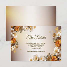 Cartão De Informações Detalhes do Casamento Ouro Laranja Flor Branco Ele