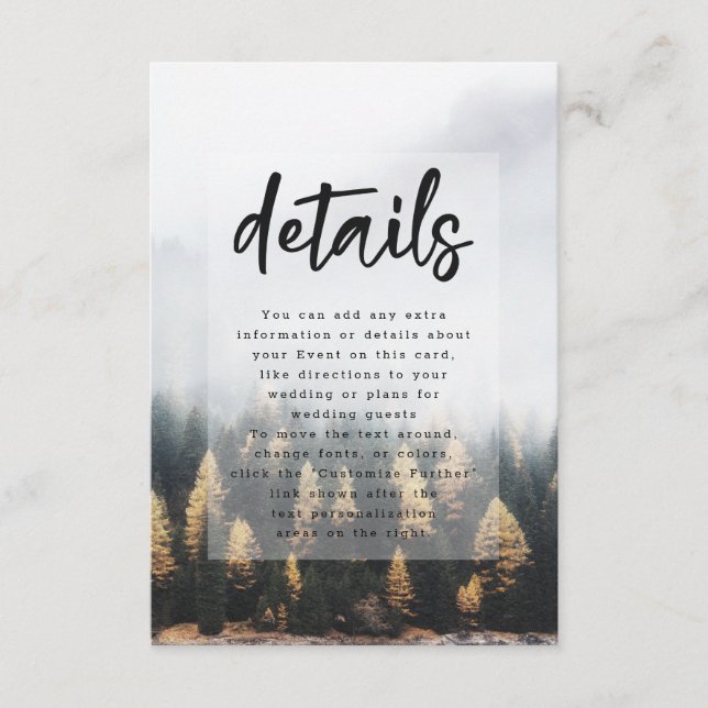 Cartão De Informações Detalhes do Casamento outono das Pinheiras da Mont (Frente)