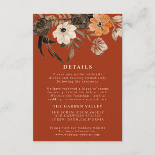 Cartão De Informações Detalhes do Casamento outono floral Copper terraco