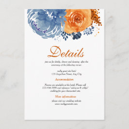 Cartão De Informações Detalhes do Casamento outono Floral Laranja marinh