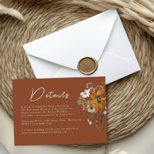 Cartão De Informações Detalhes do Casamento outono Terracotta Wildflower