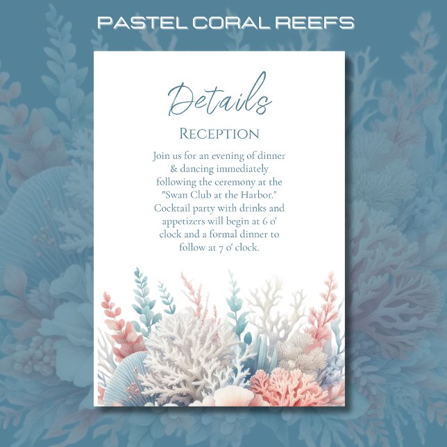 Cartão De Informações Detalhes do Casamento Pastel Coral Reefs-Beach- (Pastel Coral Reef Beach Wedding Collection Detail Enclosure Card
)