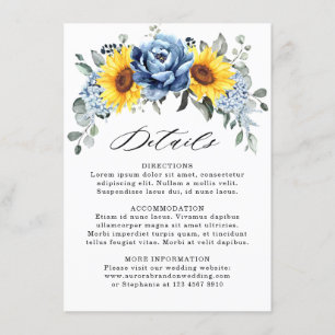 Cartão De Informações Detalhes do Casamento Peônia Slate Azul Empoeirado
