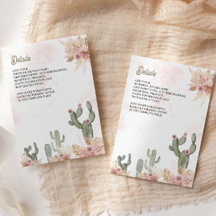 Cartão De Informações Detalhes do Casamento Pink Boho Floral Pampas Cact