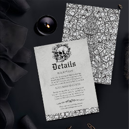 Cartão De Informações Detalhes do Casamento Preto do Caveira Floral Góti